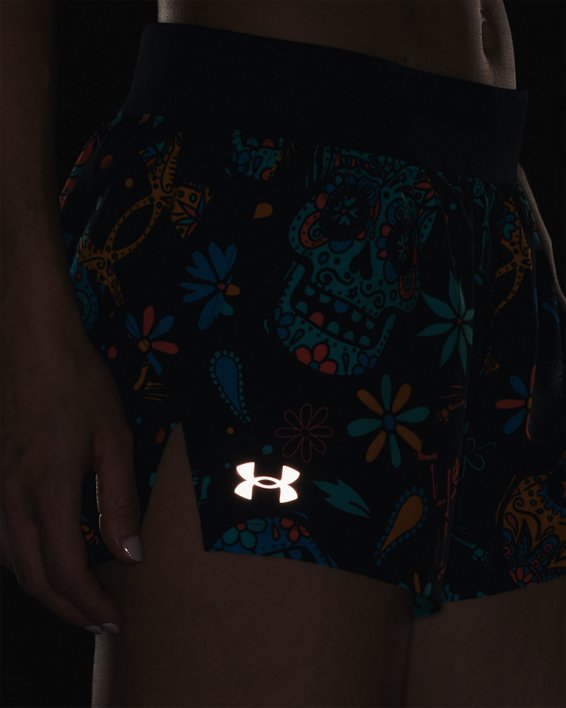 Women's UA Launch SW 3'' Day Of The Dead Shorts, Black, pdpMainDesktop image number 3